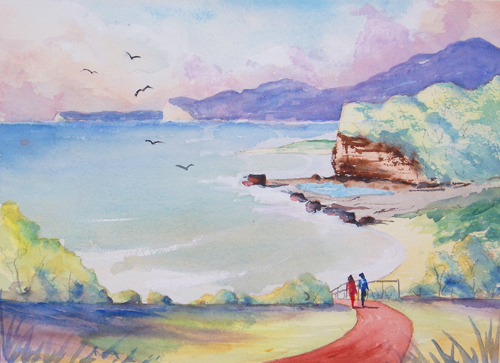 Pretty Beach Watercolour No2 - Click Image to Close